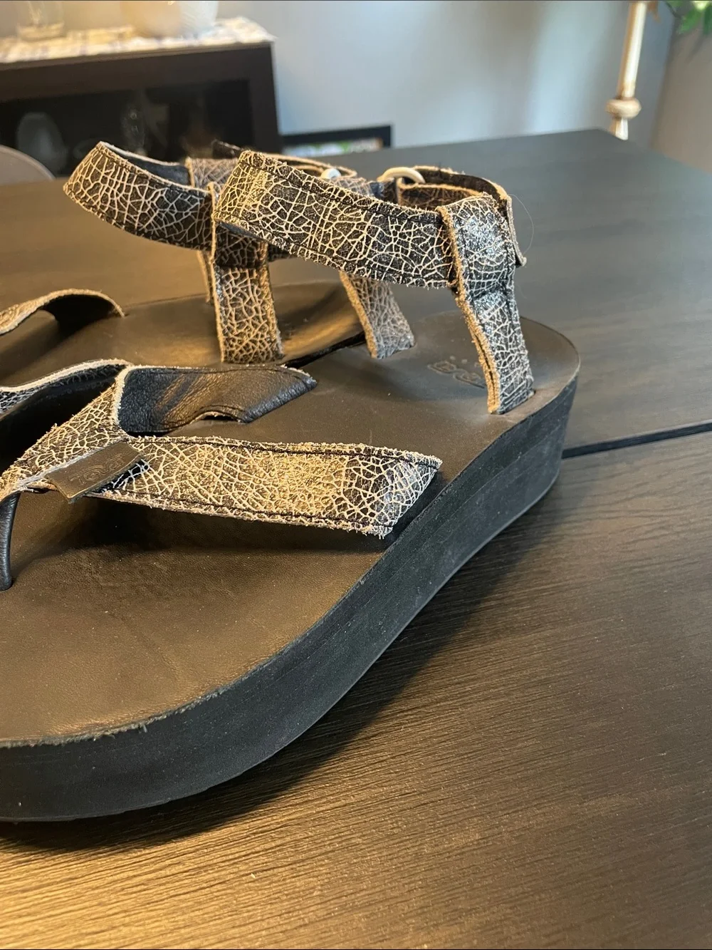 Teva Women’s Black Sandals with RARE Cracked-Print Straps